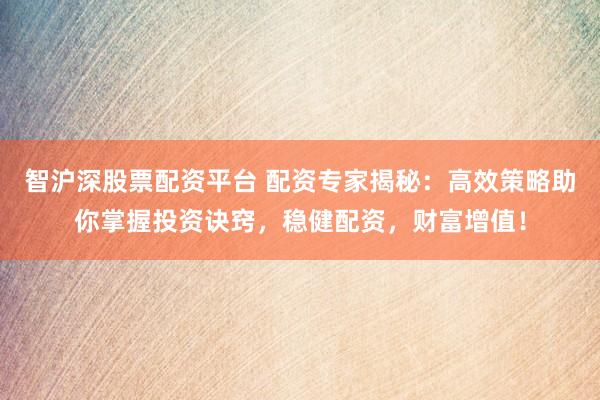 智沪深股票配资平台 配资专家揭秘：高效策略助你掌握投资诀窍，稳健配资，财富增值！
