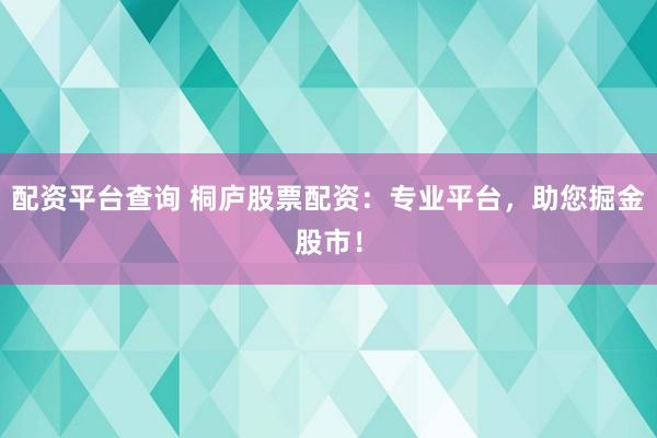 配资平台查询 桐庐股票配资：专业平台，助您掘金股市！