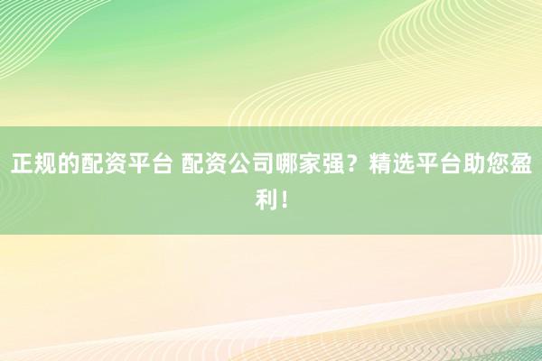 正规的配资平台 配资公司哪家强?精选平台助您盈利!
