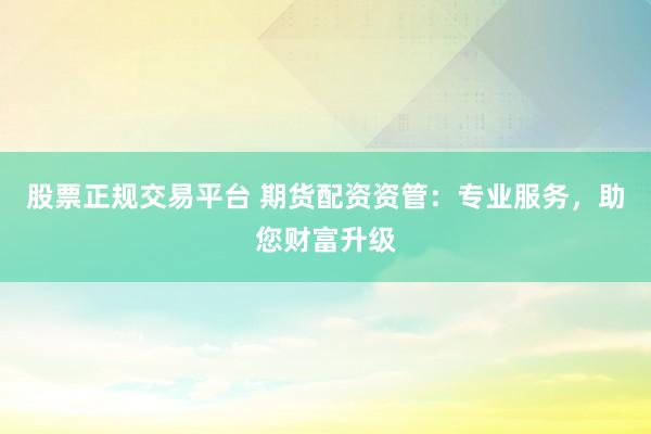股票正规交易平台 期货配资资管：专业服务，助您财富升级