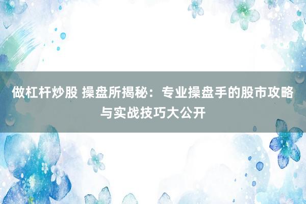 做杠杆炒股 操盘所揭秘:专业操盘手的股市攻略与实战技巧大公开