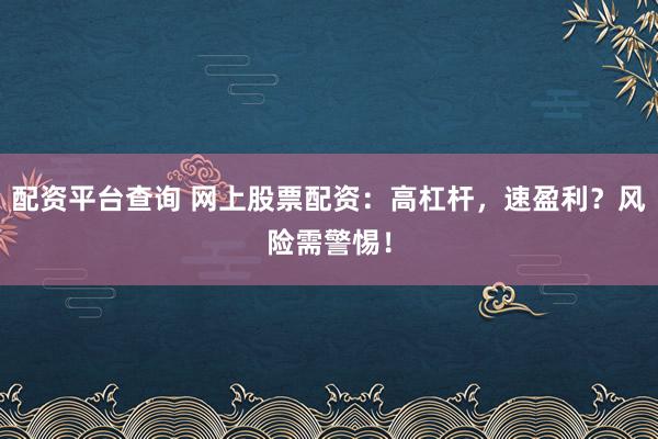 配资平台查询 网上股票配资:高杠杆,速盈利?风险需警惕!
