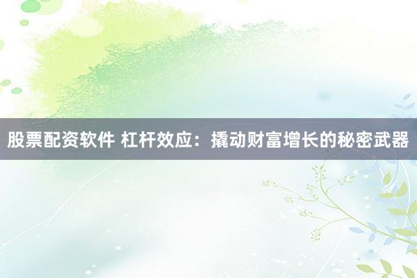 股票配资软件 杠杆效应：撬动财富增长的秘密武器